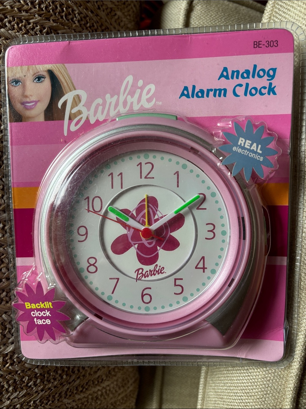 Barbie Pink and Green Flower Analog Alarm Clock
